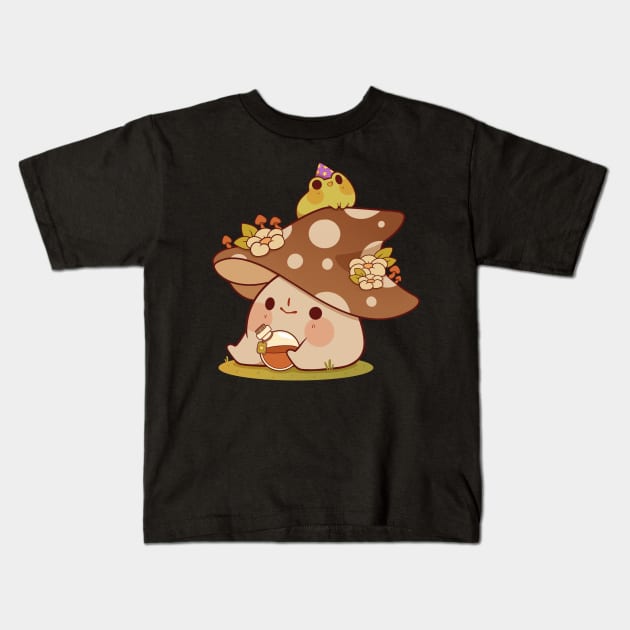 Witchy mushroom and frog Kids T-Shirt by Rihnlin